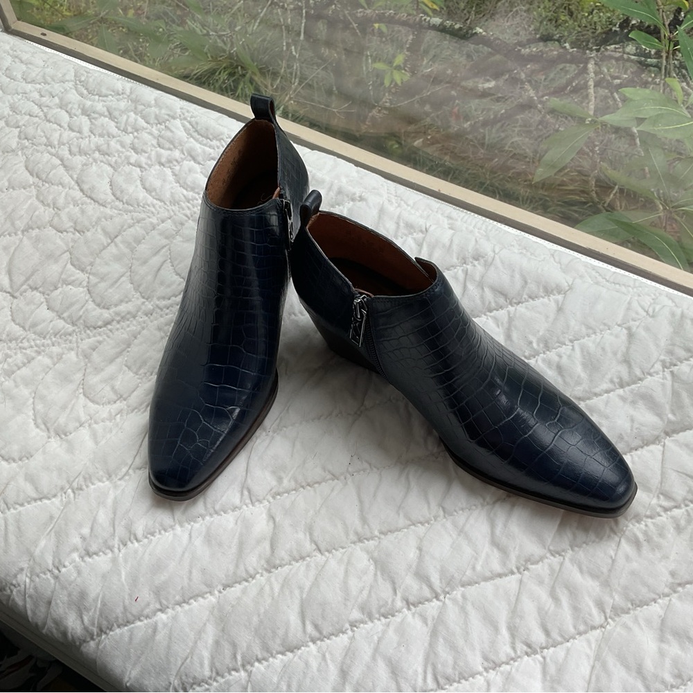 Franco Sarto Croc-Embossed Ankle Boots in Dark Blue